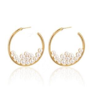 Pearl Cluster Hoop Earrings